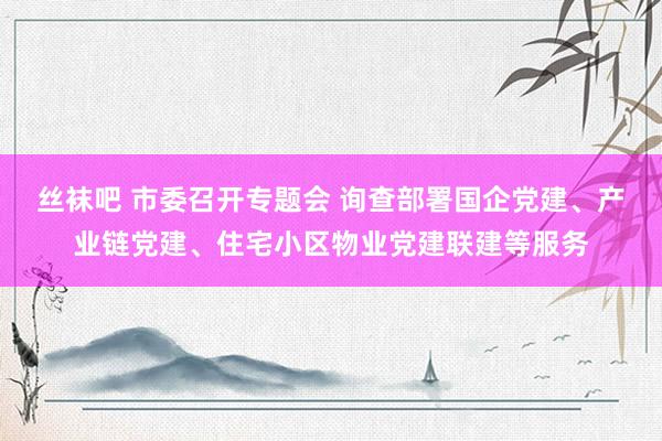 丝袜吧 市委召开专题会 询查部署国企党建、产业链党建、住宅小区物业党建联建等服务